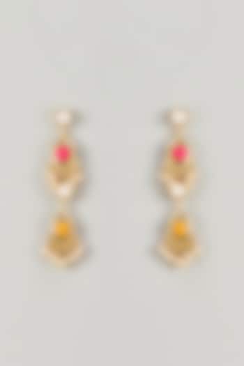 Gold Plated Multi-Colored Enameled & Pearl Dangler Earrings by Bauble Bazaar at Pernia's Pop Up Shop