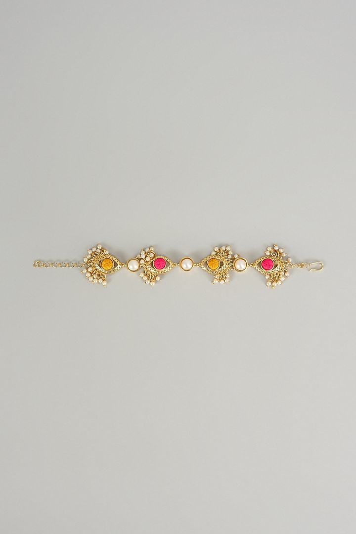 Gold Plated Multi-Colored Enameled & Pearl Bracelet by Bauble Bazaar at Pernia's Pop Up Shop
