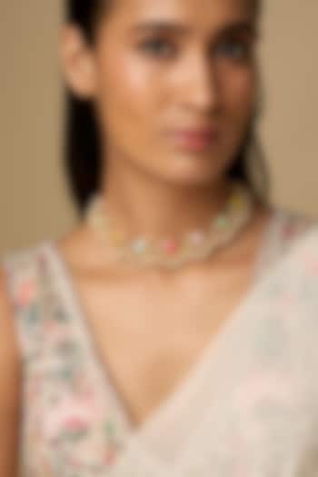 Gold Plated Multi-Colored Enameled & Pearl Choker Necklace by Bauble Bazaar at Pernia's Pop Up Shop