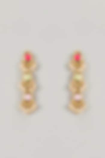 Gold Plated Multi-Colored Enameled & Pearl Dangler Earrings by Bauble Bazaar at Pernia's Pop Up Shop