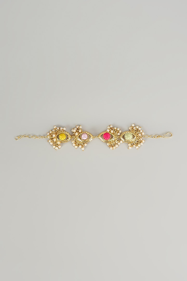 Gold Plated Multi-Colored Enameled & Pearl Bracelet by Bauble Bazaar at Pernia's Pop Up Shop