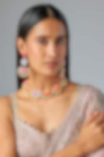 Gold Plated Multi-Colored Enameled Necklace Set by Bauble Bazaar at Pernia's Pop Up Shop