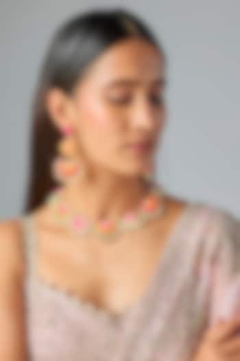 Gold Plated Multi-Colored Enameled Necklace Set by Bauble Bazaar at Pernia's Pop Up Shop