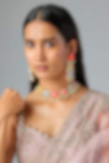 Gold Plated Multi-Colored Enameled Necklace Set by Bauble Bazaar at Pernia's Pop Up Shop