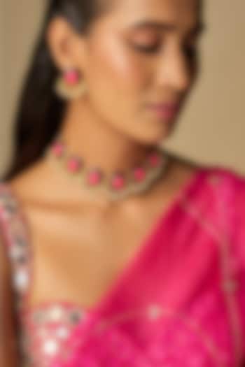 Gold Finish Multi-Colored Stone Necklace Set by Bauble Bazaar at Pernia's Pop Up Shop