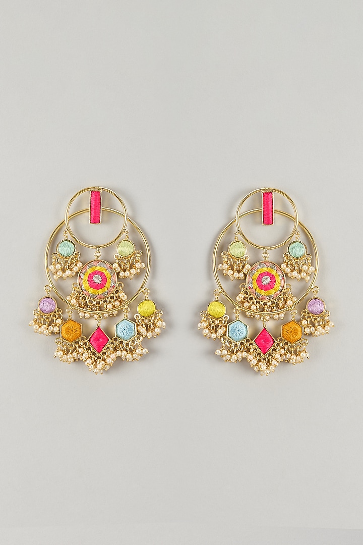 Gold Plated Multi-Colored Enameled Chandbali Earrings by Bauble Bazaar at Pernia's Pop Up Shop