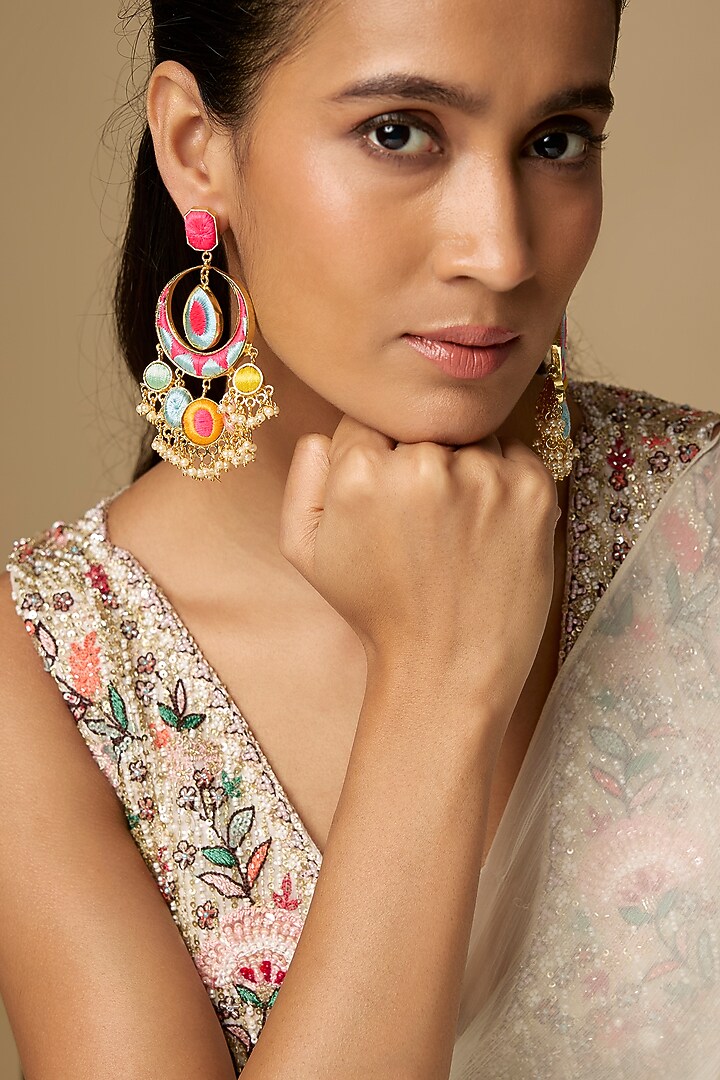 Gold Plated Multi-Colored Enameled Peacock Dangler Earrings by Bauble Bazaar at Pernia's Pop Up Shop