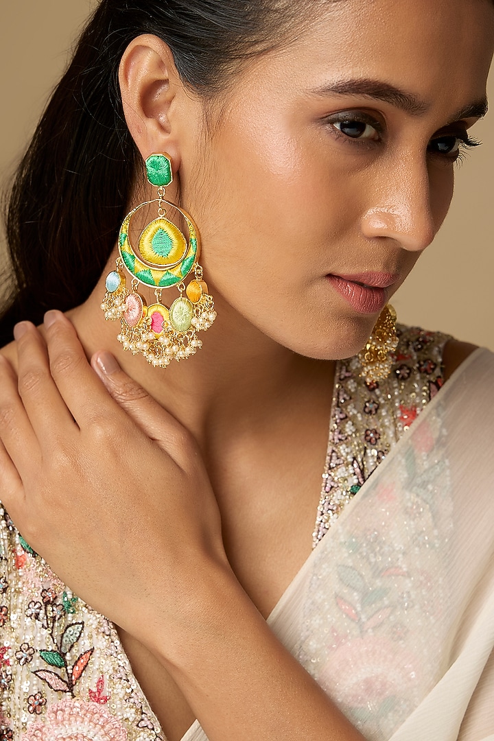 Gold Plated Multi-Colored Enameled Dangler Earrings by Bauble Bazaar at Pernia's Pop Up Shop