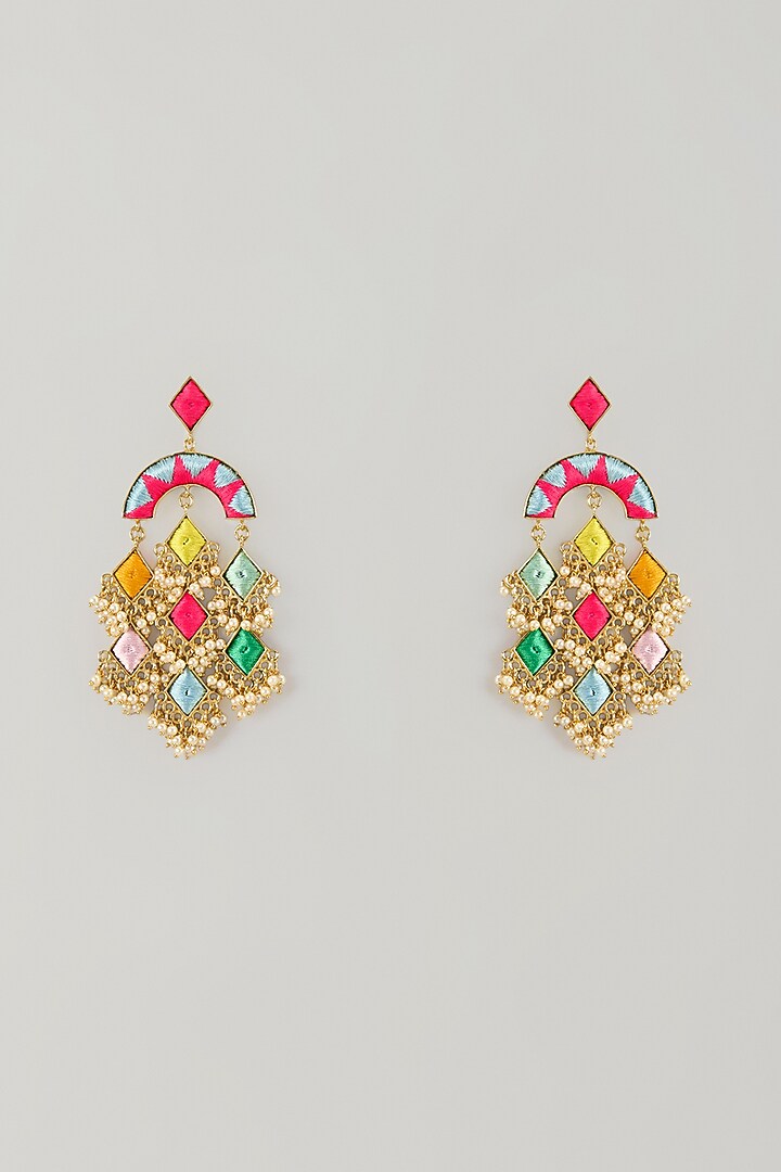 Gold Plated Multi-Colored Enameled Chandbali Earrings by Bauble Bazaar at Pernia's Pop Up Shop