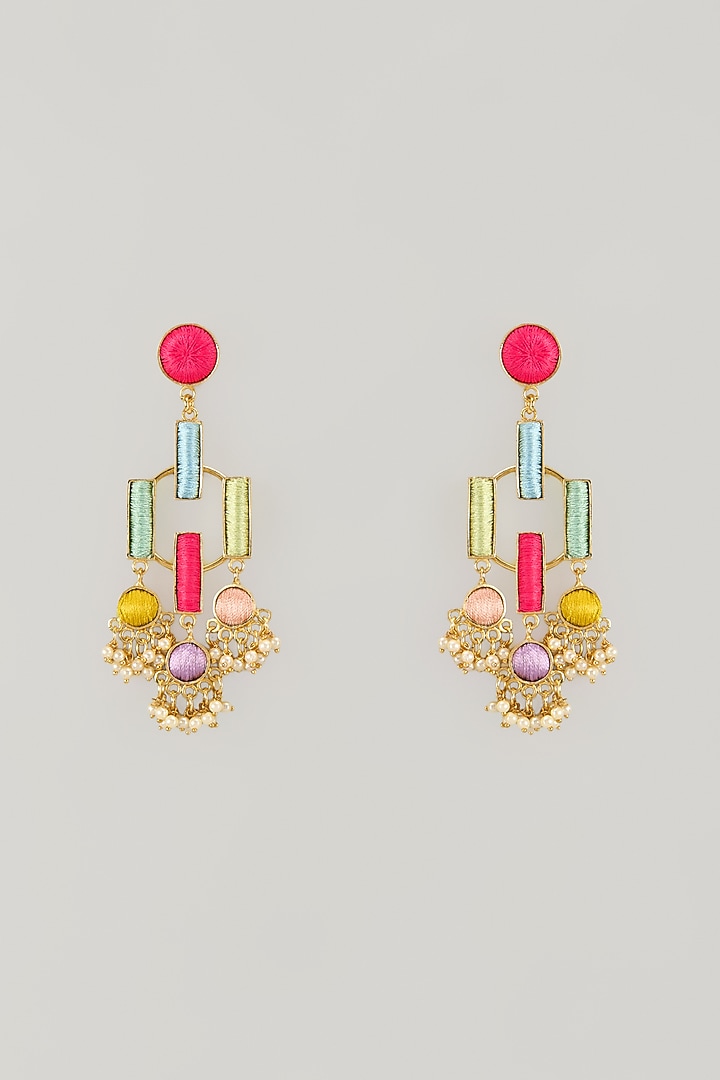 Gold Plated Multi-Colored Enameled Dangler Earrings by Bauble Bazaar at Pernia's Pop Up Shop