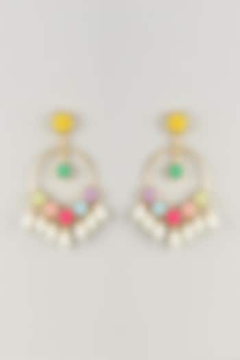 Gold Finish Multi-Colored Enameled Dangler Earrings by Bauble Bazaar at Pernia's Pop Up Shop