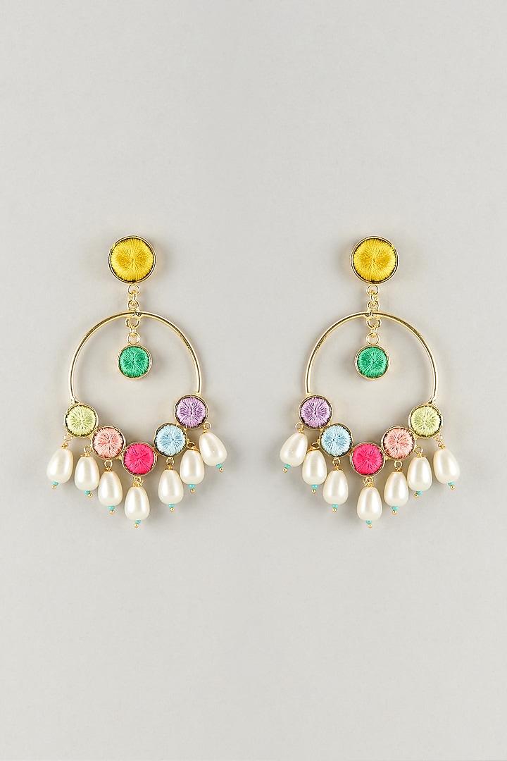 Gold Finish Multi-Colored Enameled Dangler Earrings by Bauble Bazaar at Pernia's Pop Up Shop