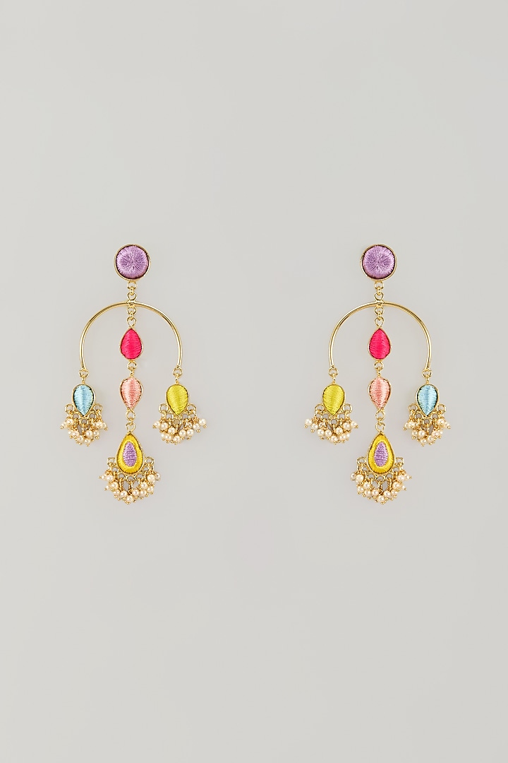 Gold Plated Multi-Colored Enameled & Pearl Dangler Earrings by Bauble Bazaar at Pernia's Pop Up Shop
