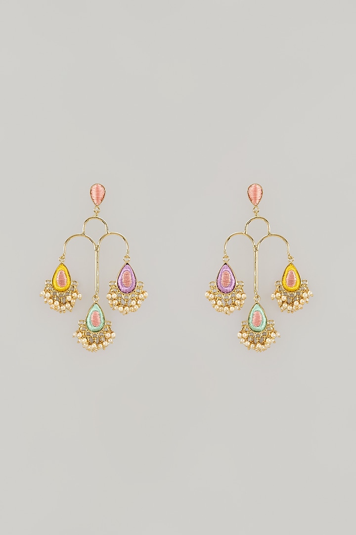 Gold Plated Multi-Colored Enameled Dangler Earrings by Bauble Bazaar at Pernia's Pop Up Shop