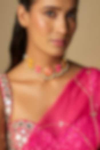 Gold Finish Multi-Colored Enameled Necklace by Bauble Bazaar at Pernia's Pop Up Shop