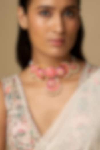 Gold Plated Saffron & Pink Enameled Choker Necklace by Bauble Bazaar at Pernia's Pop Up Shop