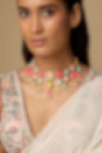 Gold Plated Multi-Colored Floral Enameled Cascade Necklace by Bauble Bazaar at Pernia's Pop Up Shop