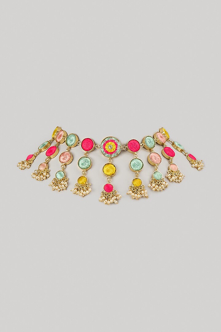 Gold Plated Multi-Colored Floral Enameled Cascade Necklace by Bauble Bazaar at Pernia's Pop Up Shop