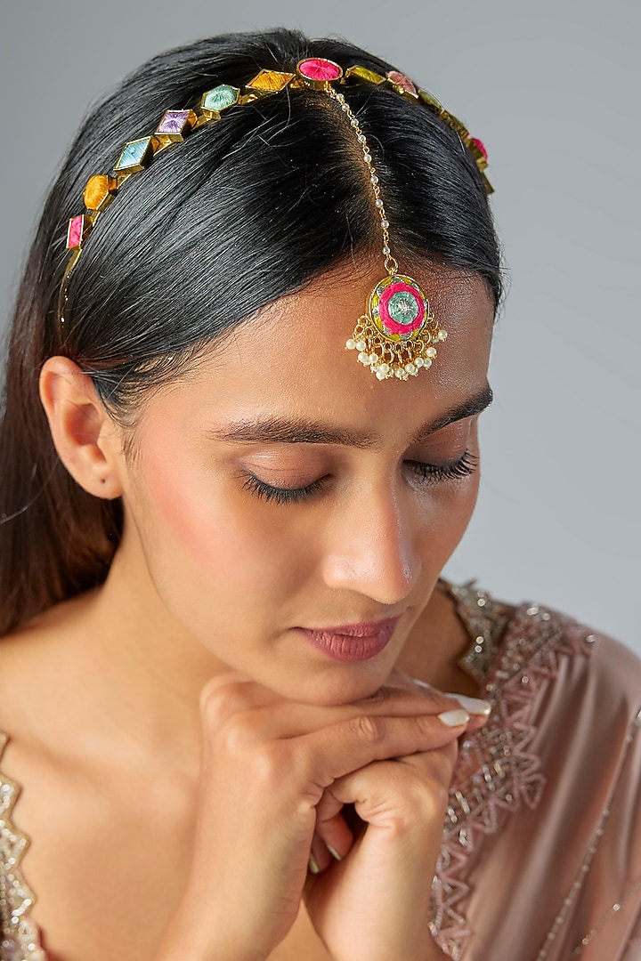 Gold Finish Multi-Colored Enameled Hair Accessory by Bauble Bazaar at Pernia's Pop Up Shop