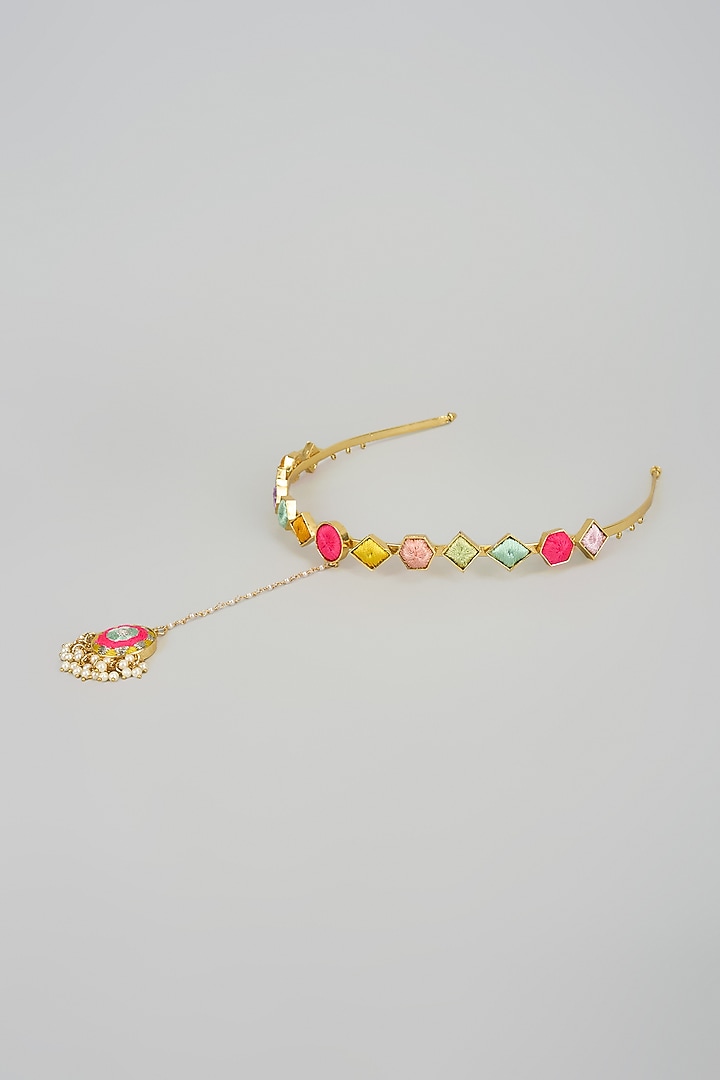 Gold Finish Multi-Colored Enameled Hair Accessory by Bauble Bazaar at Pernia's Pop Up Shop