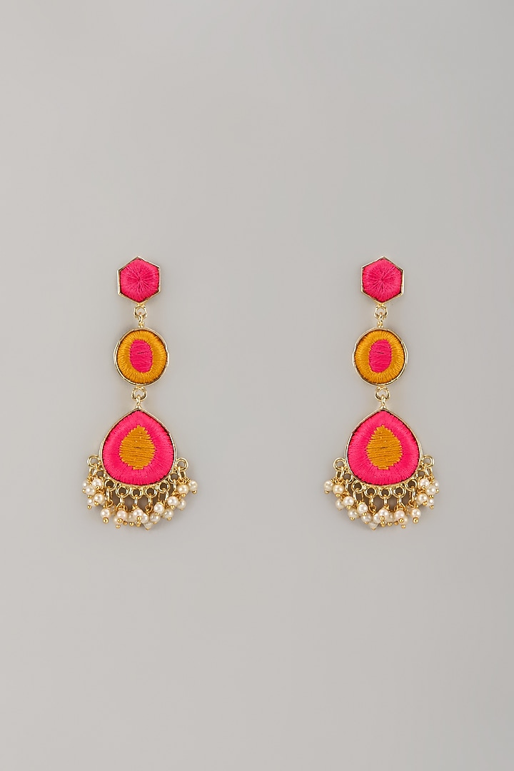 Gold Finish Pearl Enameled Dangler Earrings by Bauble Bazaar at Pernia's Pop Up Shop