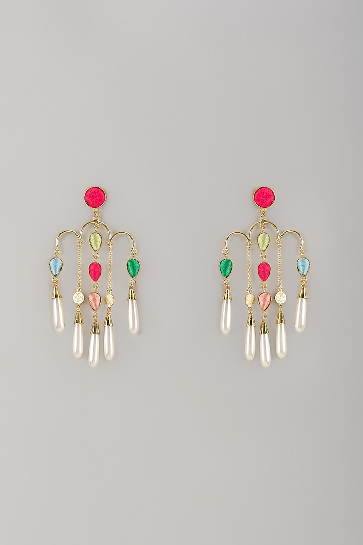Matte Gold Finish Embroidered Dangler Earrings by Bauble Bazaar at Pernia's Pop Up Shop