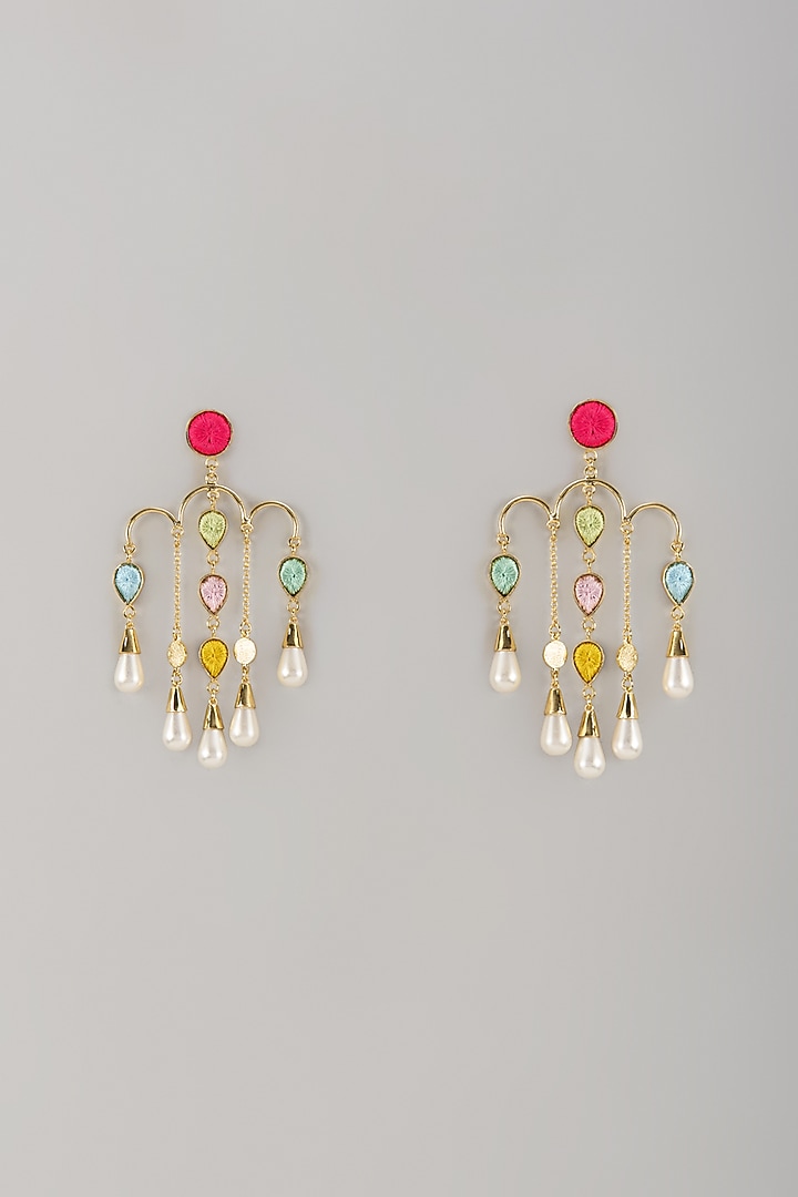 Matte Gold Finish Embroidered Dangler Earrings by Bauble Bazaar at Pernia's Pop Up Shop