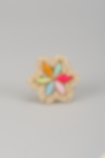 Matte Gold Finish Pearl & Multi-Colored Embroidered Ring by Bauble Bazaar at Pernia's Pop Up Shop