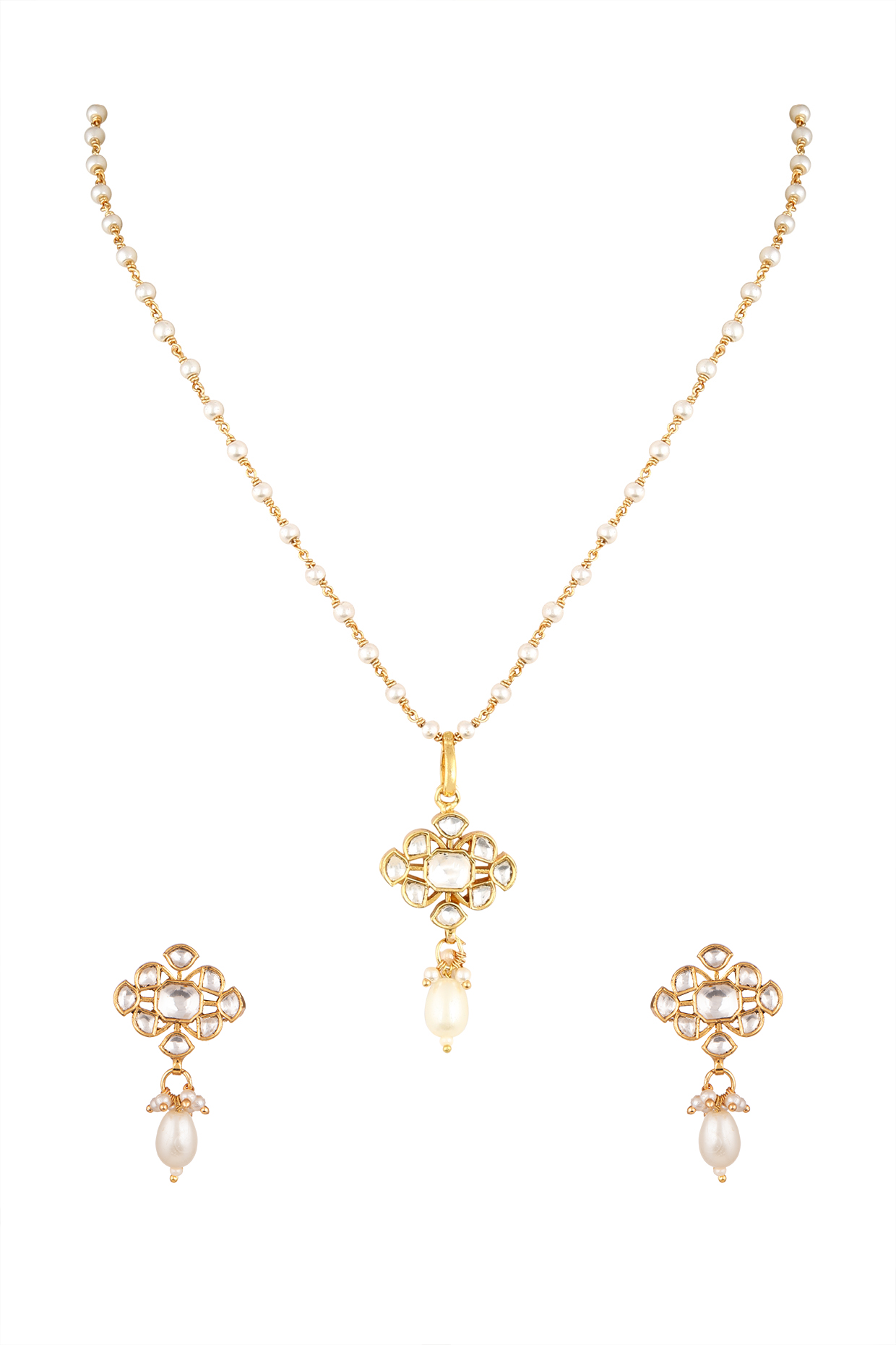 Gold Plated Kundan Pendant Chain Set by Bauble Bazaar at Pernia's Pop Up Shop