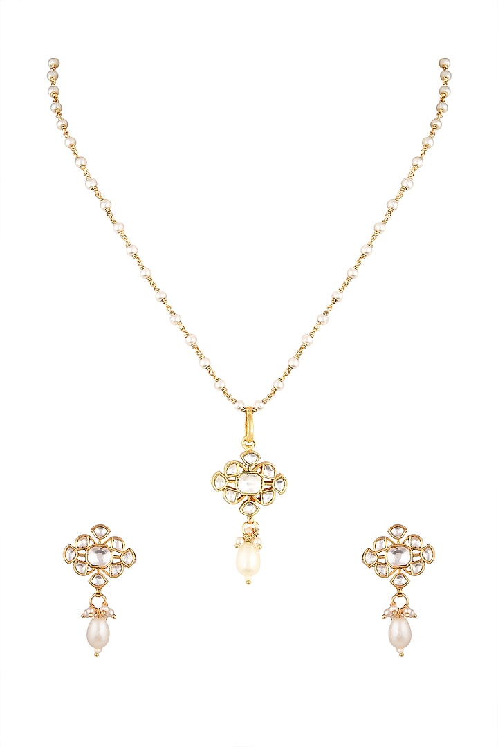 Gold Plated Kundan Pendant Chain Set by Bauble Bazaar at Pernia's Pop Up Shop