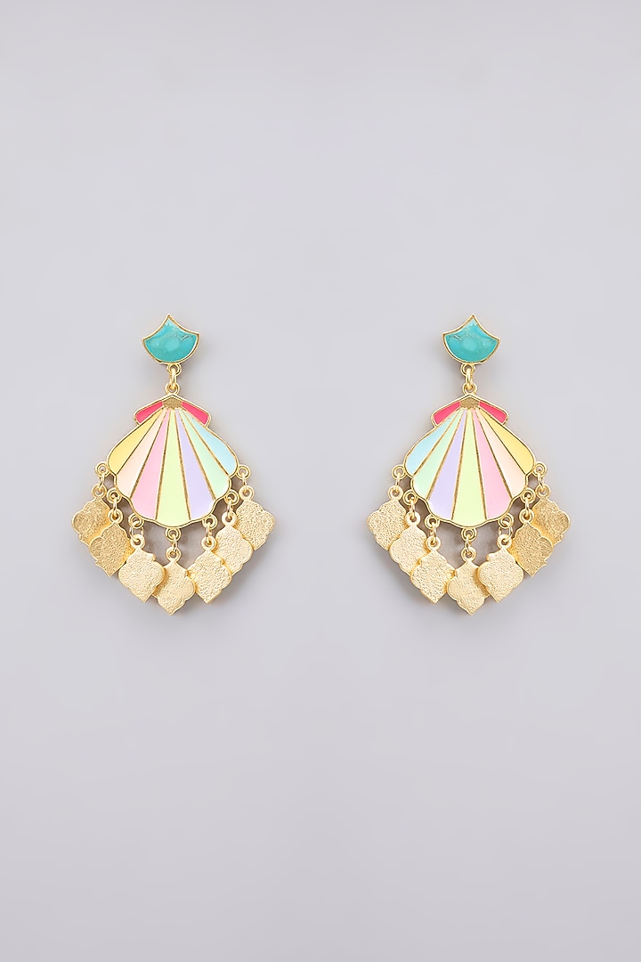 Gold Plated Pastel & Neon Enameled Pearl Dangler Earrings by Bauble Bazaar at Pernia's Pop Up Shop