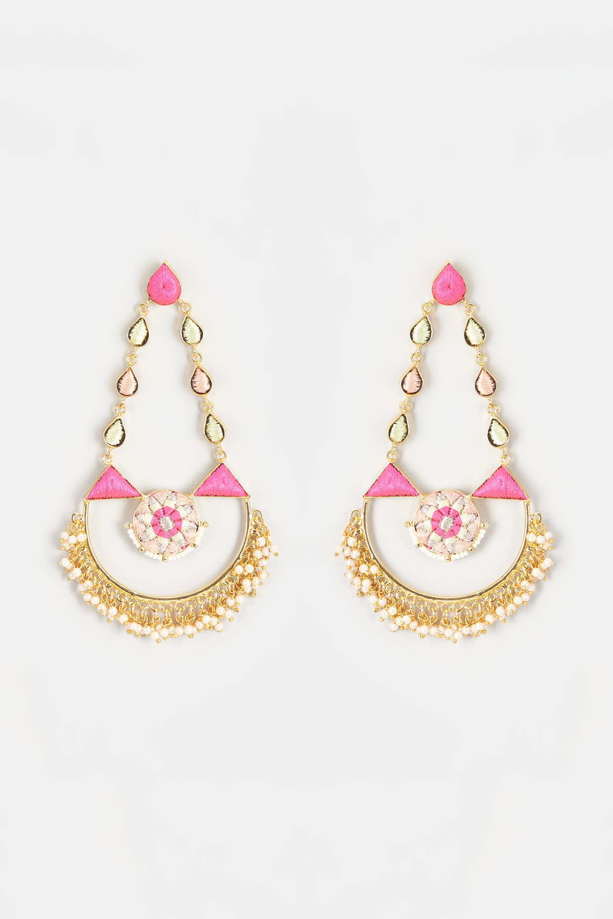 Gold Finish Embroidered Toned Long Dangler Earrings by Bauble Bazaar at Pernia's Pop Up Shop