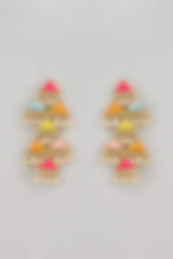 Gold Finish Thread Embroidered & Pearl Dangler Earrings by Bauble Bazaar at Pernia's Pop Up Shop