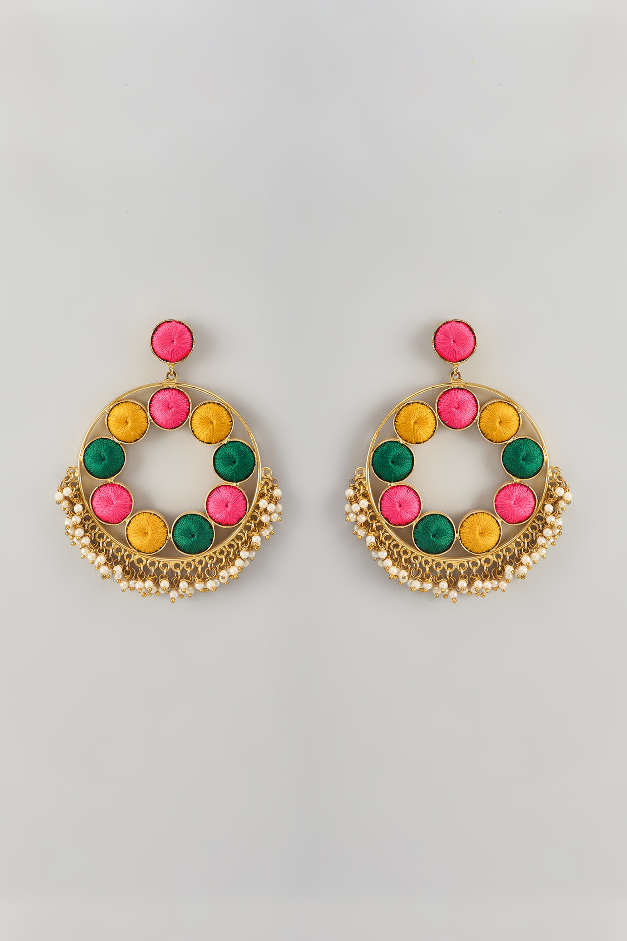 Gold Finish Thread Embroidered Dangler Earrings by Bauble Bazaar at Pernia's Pop Up Shop