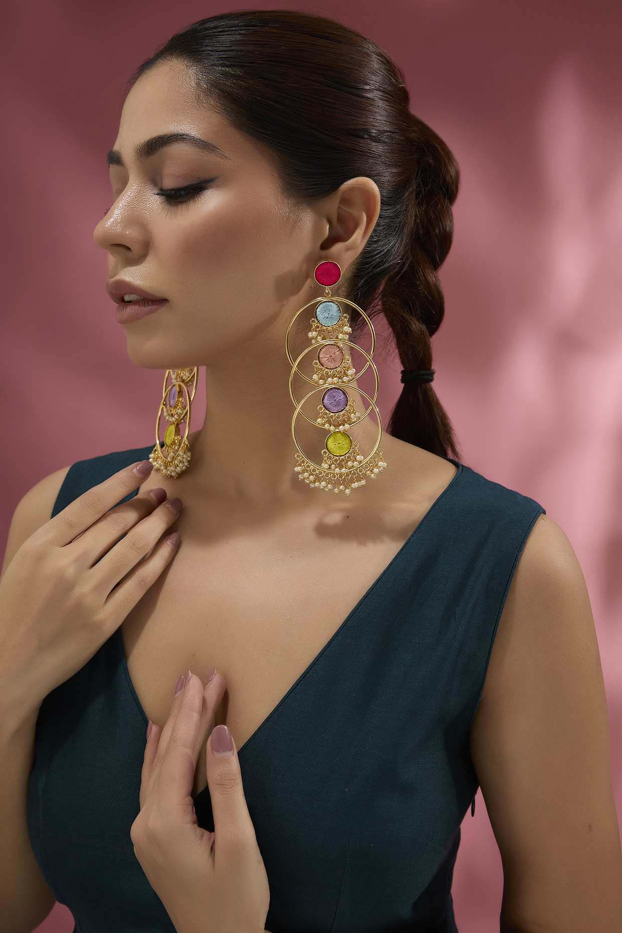 Gold Finish Layered Circular Dangler Earrings by Bauble Bazaar at Pernia's Pop Up Shop