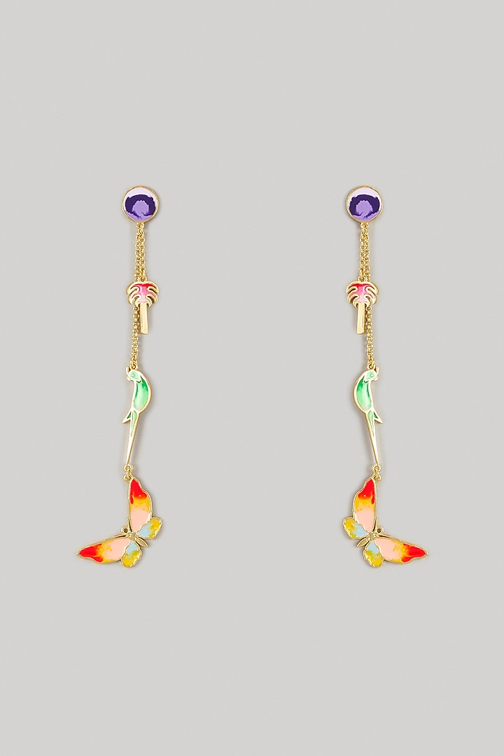 Gold Plated Multi-Colored Enameled Dangler Earrings by Bauble Bazaar at Pernia's Pop Up Shop