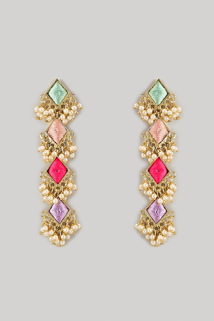 Gold Plated Multi-Colored Enameled Dangler Earrings by Bauble Bazaar at Pernia's Pop Up Shop