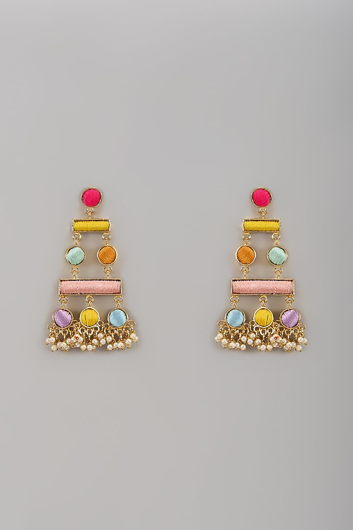 Matte Gold Finish Silk Thread Embellished Dangler Earrings by Bauble Bazaar at Pernia's Pop Up Shop