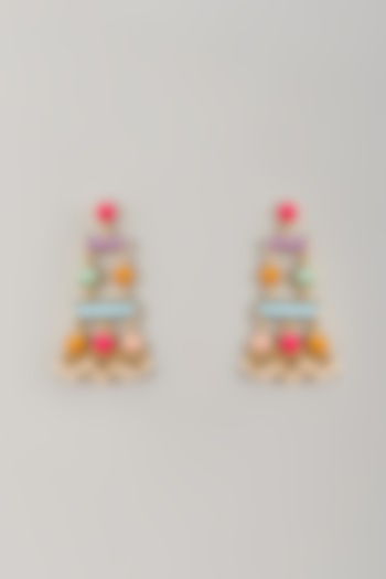 Matte Gold Finish Thread Embroidered Dangler Earrings by Bauble Bazaar at Pernia's Pop Up Shop