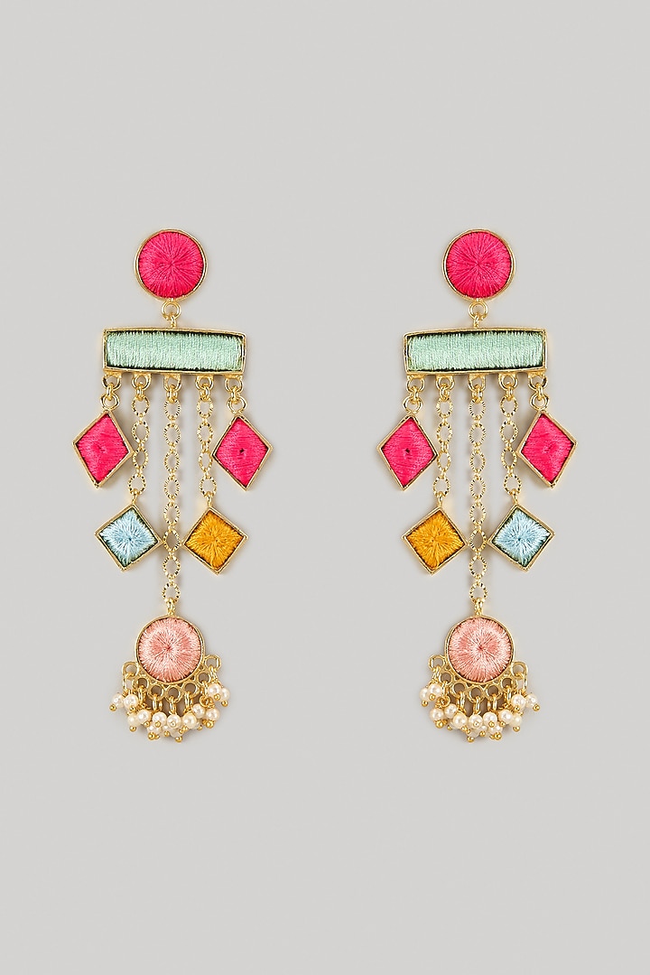 Gold Plated Multi-Colored Enameled Dangler Earrings by Bauble Bazaar at Pernia's Pop Up Shop