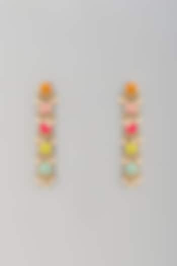 Matte Gold Finish Embroidered & Pearl Hanging Dangler Earrings by Bauble Bazaar at Pernia's Pop Up Shop