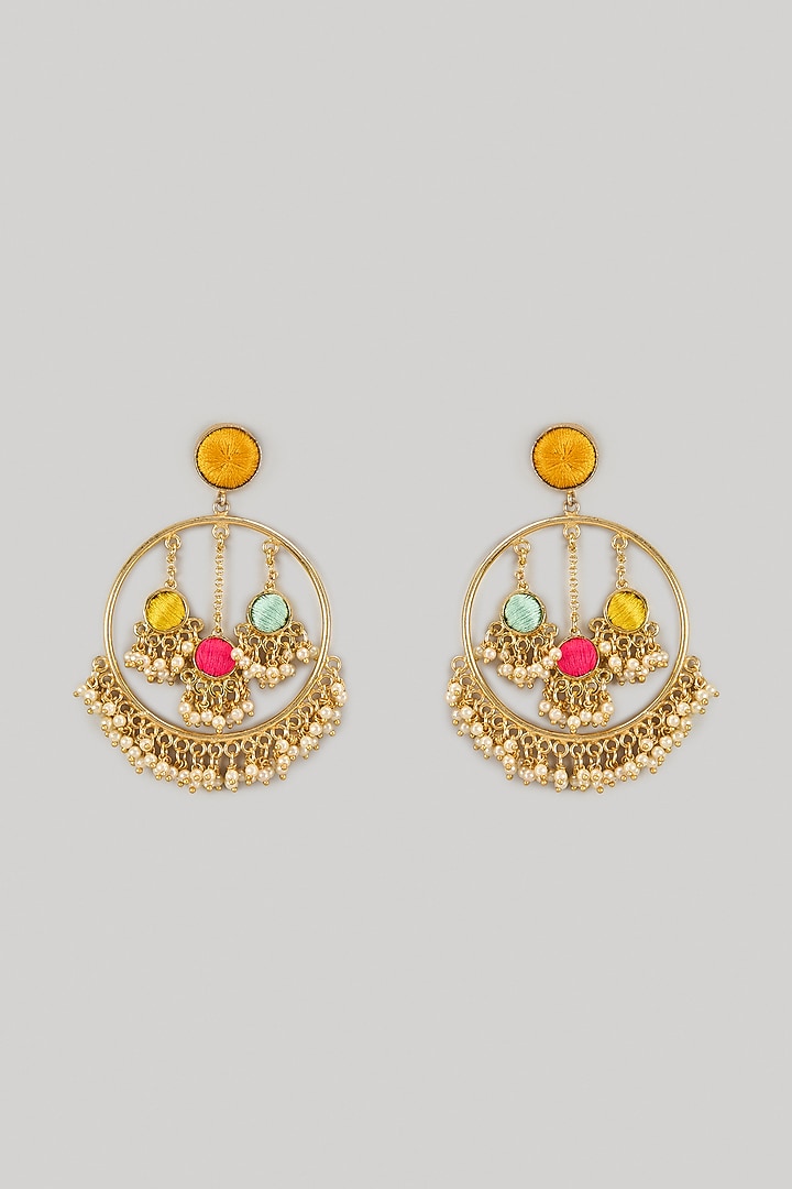 Gold Plated Multi-Colored Enameled Halo Dangler Earrings by Bauble Bazaar at Pernia's Pop Up Shop