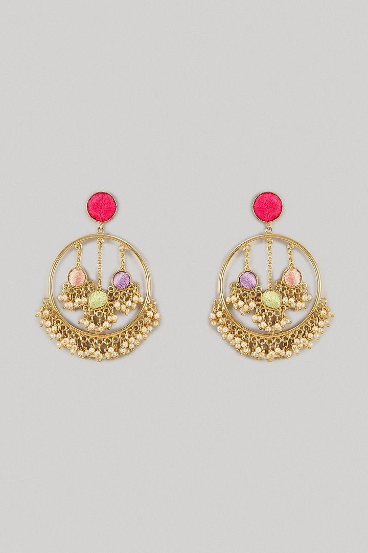 Gold Plated Multi-Colored Enameled Halo Dangler Earrings by Bauble Bazaar at Pernia's Pop Up Shop