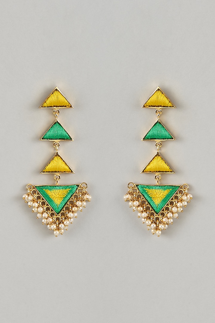 Gold Plated Enameled Dangler Earrings by Bauble Bazaar at Pernia's Pop Up Shop