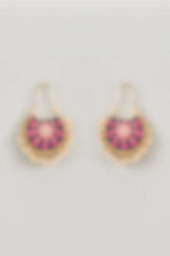 Matte Gold Finish Multi-Colored Zari Embroidered & Pearl Chandbali Earrings by Bauble Bazaar at Pernia's Pop Up Shop