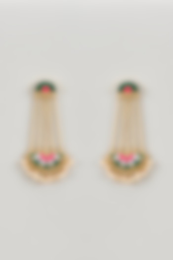 Matte Gold Finish Silk Thread & Pearl Embellished Semi-Circular Dangler Earrings by Bauble Bazaar at Pernia's Pop Up Shop