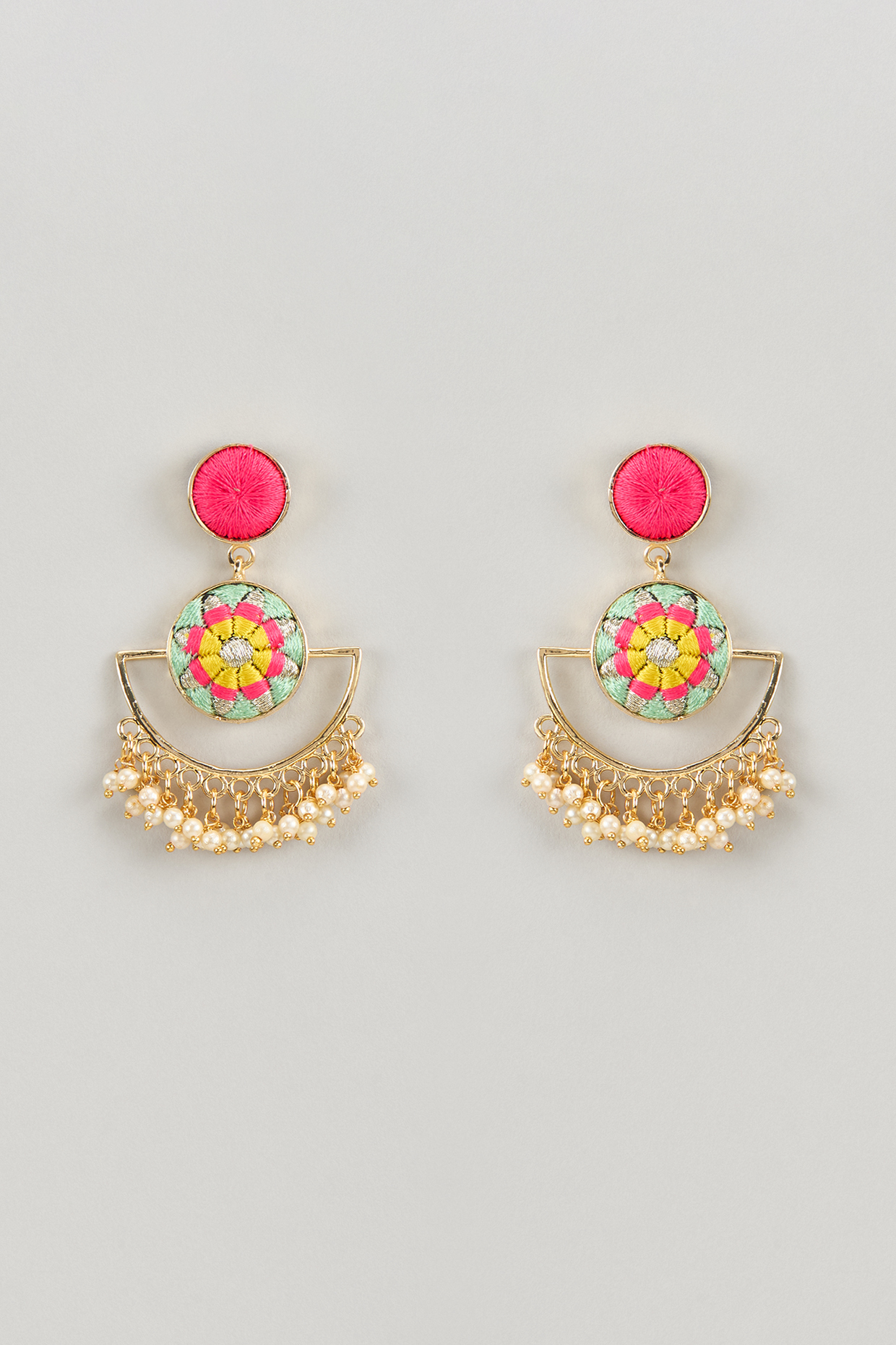 Matte Gold Finish Silk Thread & Pearl Embellished Dangler Earrings by Bauble Bazaar at Pernia's Pop Up Shop