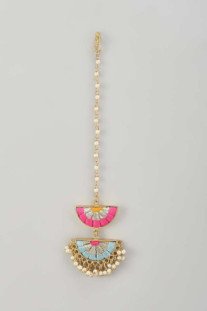 Gold Finish Silk Thread & Pearl Embellished Maangtikka by Bauble Bazaar at Pernia's Pop Up Shop