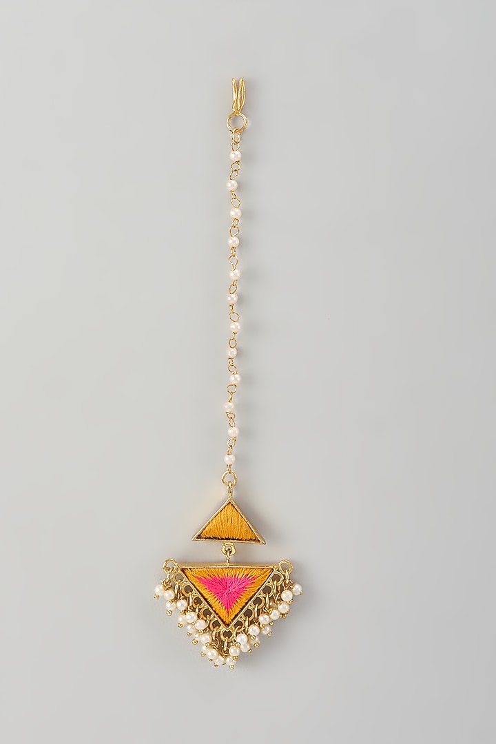 Gold Finish Silk Thread & Pearl Embellished Maangtikka by Bauble Bazaar at Pernia's Pop Up Shop