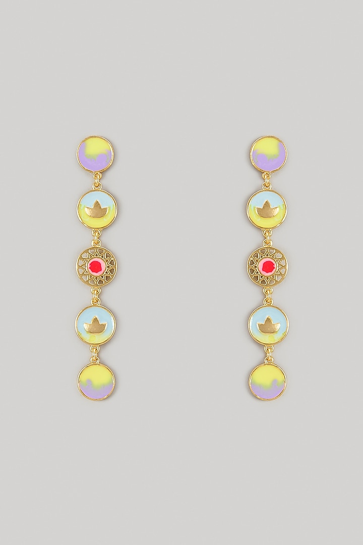 Gold Plated Multi-Colored Enameled Dangler Earrings by Bauble Bazaar at Pernia's Pop Up Shop